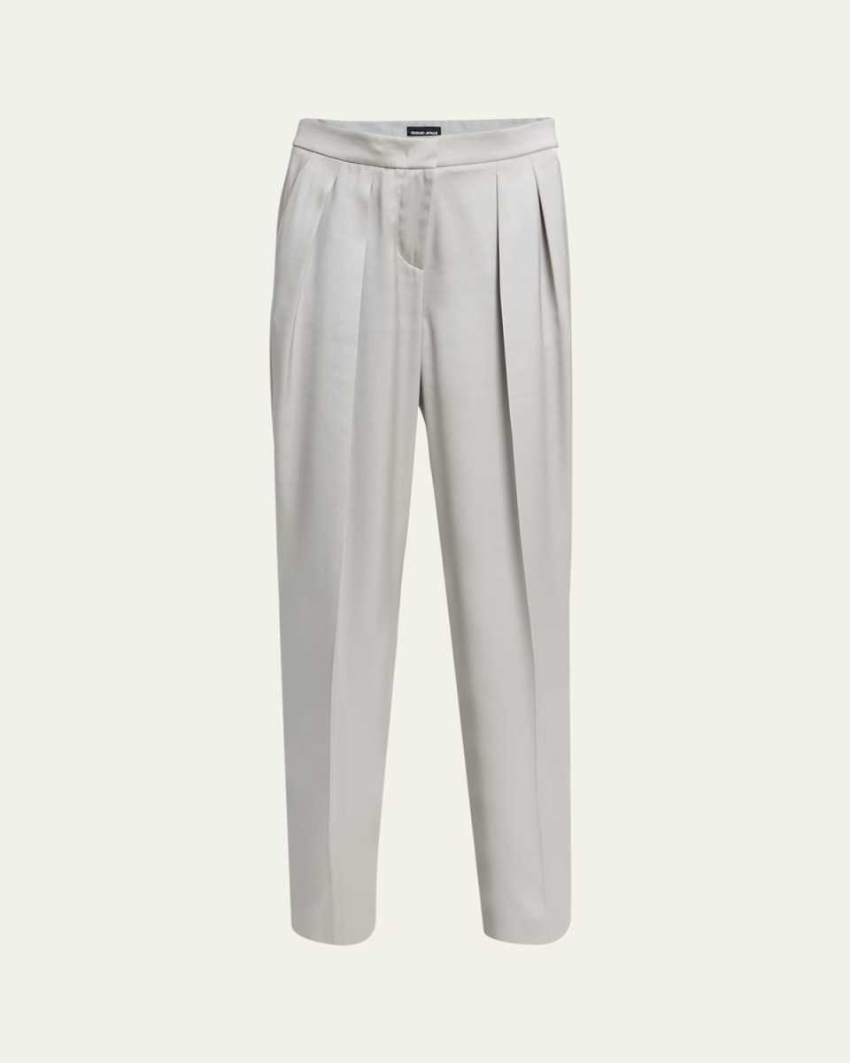 Pleated Skinny Leg Silk Trousers